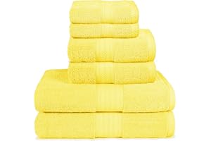 GLAMBURG 6 Piece Towel Set, 100% Combed Cotton - 2 Bath Towels, 2 Hand Towels, 2 Wash Cloths - 600 GSM Luxury Hotel Quality Ultra Soft Highly Absorbent Towel Set for Bathroom - Lime Yellow