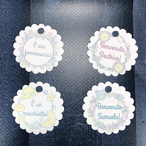 12 Cartellini Bigliettini Personalizzati Con Frase Disegno Esclusivo A Scelta Per Bomboniere Segnaposto Ricordino Baby Shower Battesimo Nascita Amazon It Handmade