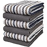 Premium Kitchen Towels (16”x 26”, 6 Pack) | Large Cotton Kitchen Hand Towels | Popcorn Striped Design | Dish Towels | 430 GSM