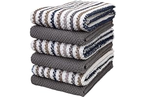 BUMBLE TOWELS Premium Kitchen Towels (16”x 26”, 6 Pack) | Large Cotton Kitchen Hand Towels | Popcorn Striped Design | Dish Towels | 430 GSM Highly Absorbent Tea Towels Set with Hanging Loop | Gray