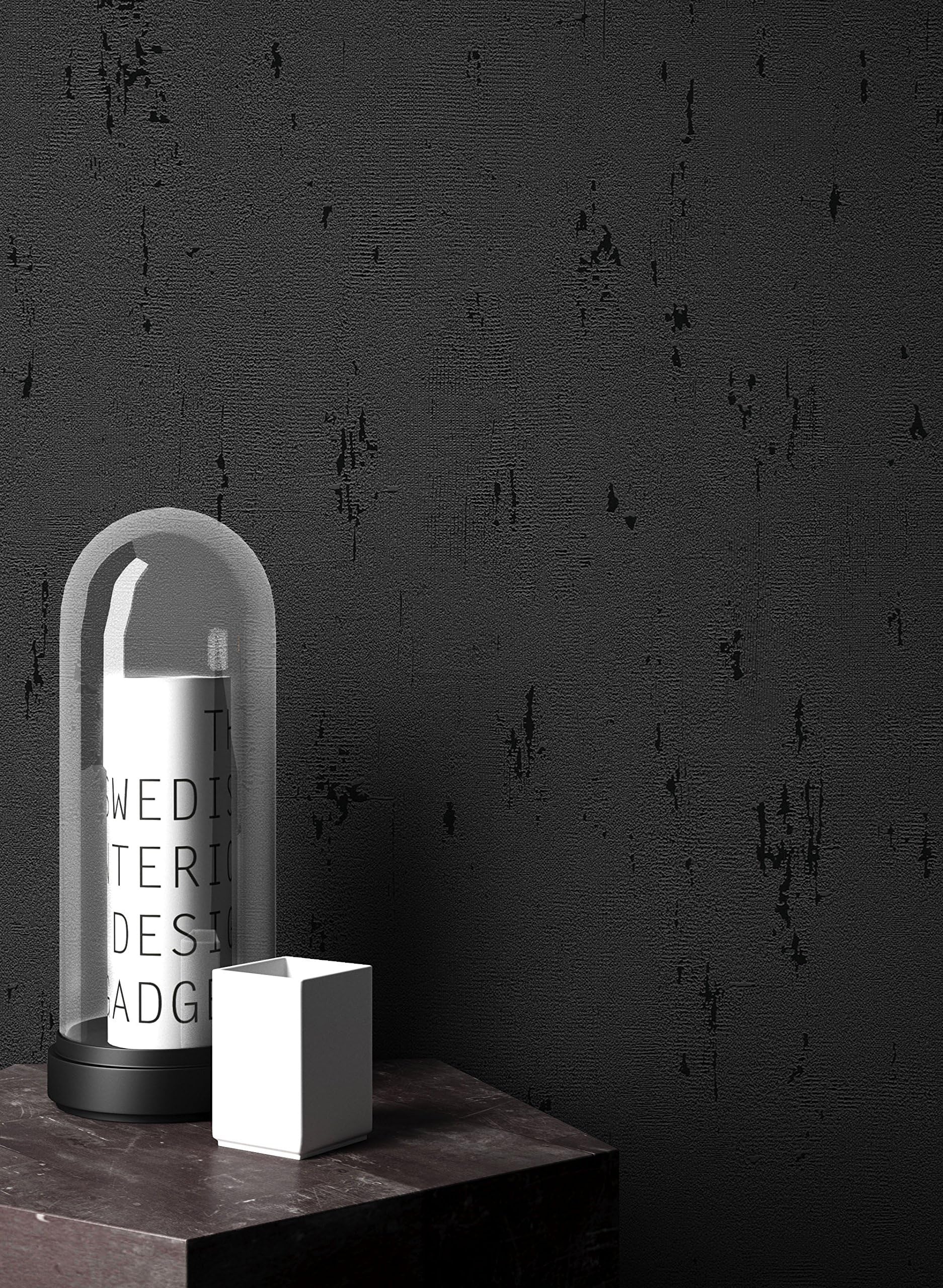 NEWROOM Wallpaper Black Plaster Concrete uni Fleece Bauhaus Stone