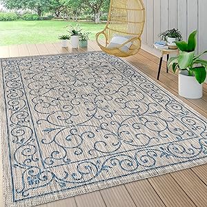 JONATHAN Y SMB106C-8 Charleston Vintage Filigrangewebe Teppich für den Innen- und Außenbereich, leicht zu reinigen, Schlafzimmer, Küche, Garten, Terrasse, Nicht fusselnd, 240 cm x 300 cm, Grau/Marine