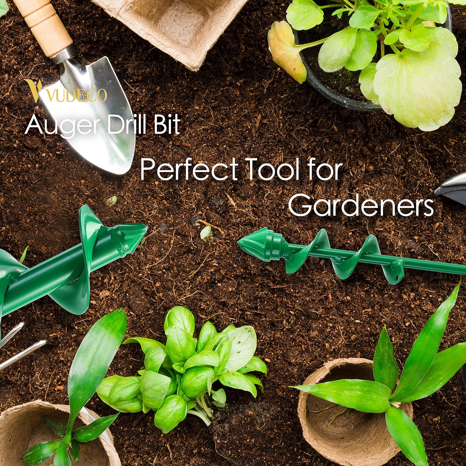 VUDECO Auger Drill Bit 2 PCS Set with Garden Genie Gloves for Planting Hole Drill Planter Auger Spiral Hole Drill Bit Bulb Bedding Digging Post Hole Planting Tool 11.8"x3.15" and 8.7"x1.57": Industrial & Scientific