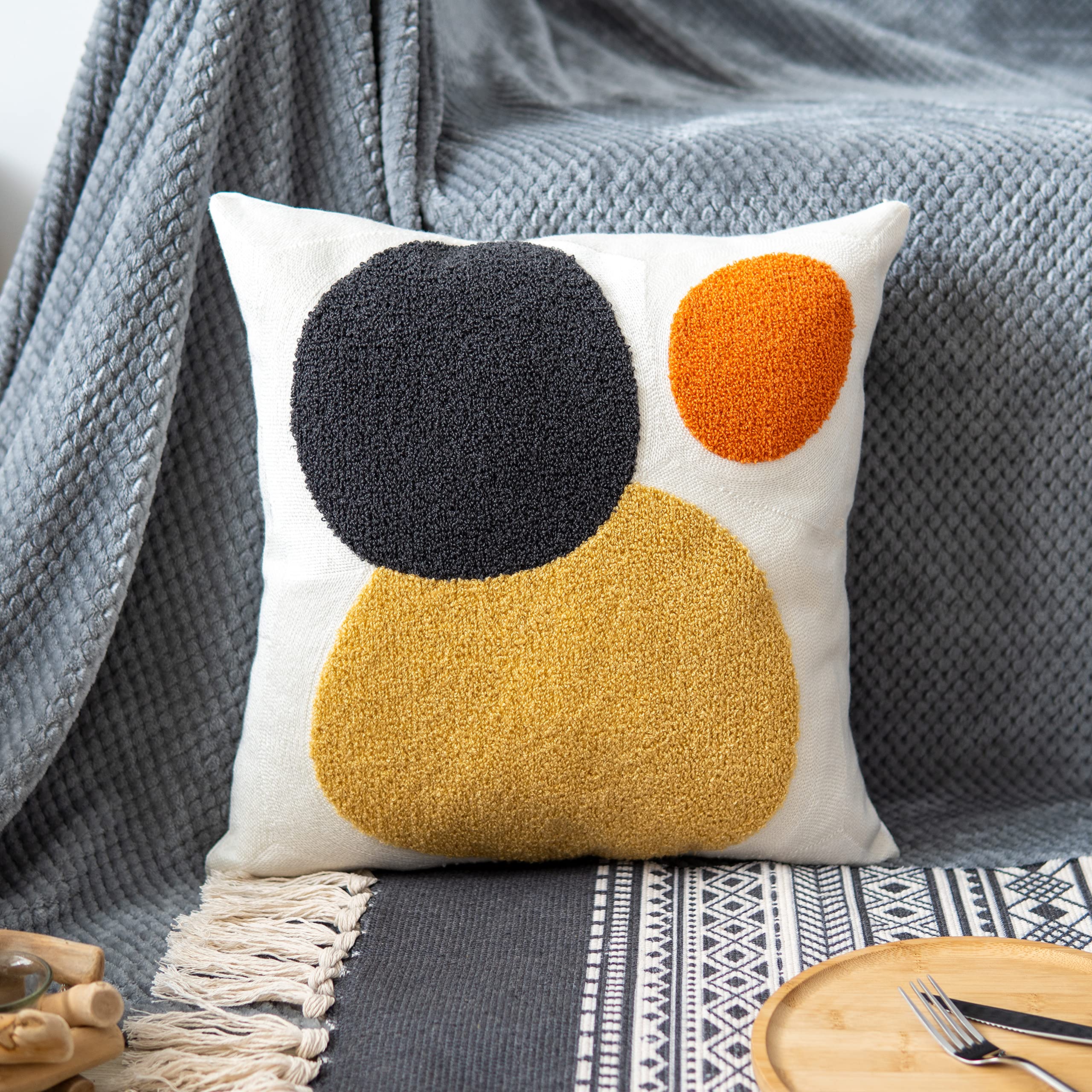 Photo 1 of VANNCIO Decorative Geo Pillowcase, Boho Colored Throw Pillow Cover for Couch Sofa Bed Stylish Decor, Simple Cotton Textured Cushion Sham, Square 18 inches, 1PC(Yellow Orange)
