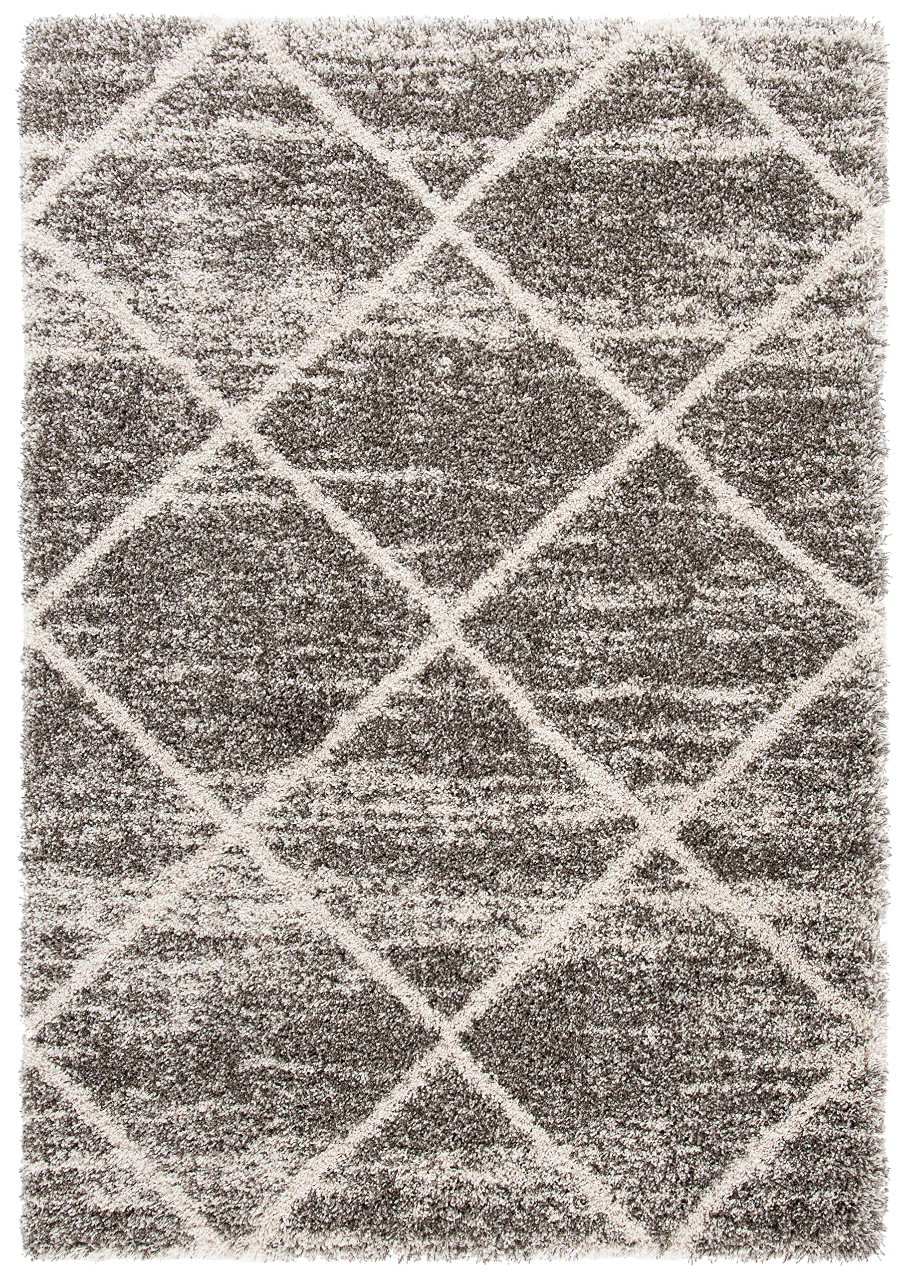 SAFAVIEH Hudson Shag Collection Area Rug - 6' x 9', Distressed Grey & Ivory, Trellis Design, Non-Shedding & Easy Care, 2-inch Thick Ideal for High Traffic Areas in Living Room, Bedroom (SGH281K) Image