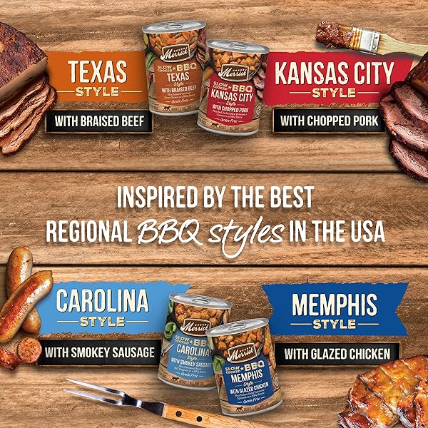 MERRICK SLOW-COOKED BBQ PREMIUM HEALTHY REAL MEAT GRAIN FREE CANNED DOG FOOD, TEXAS STYLE WITH BRAISED BEEF – (PACK OF 12) 12.7 OZ. CANS