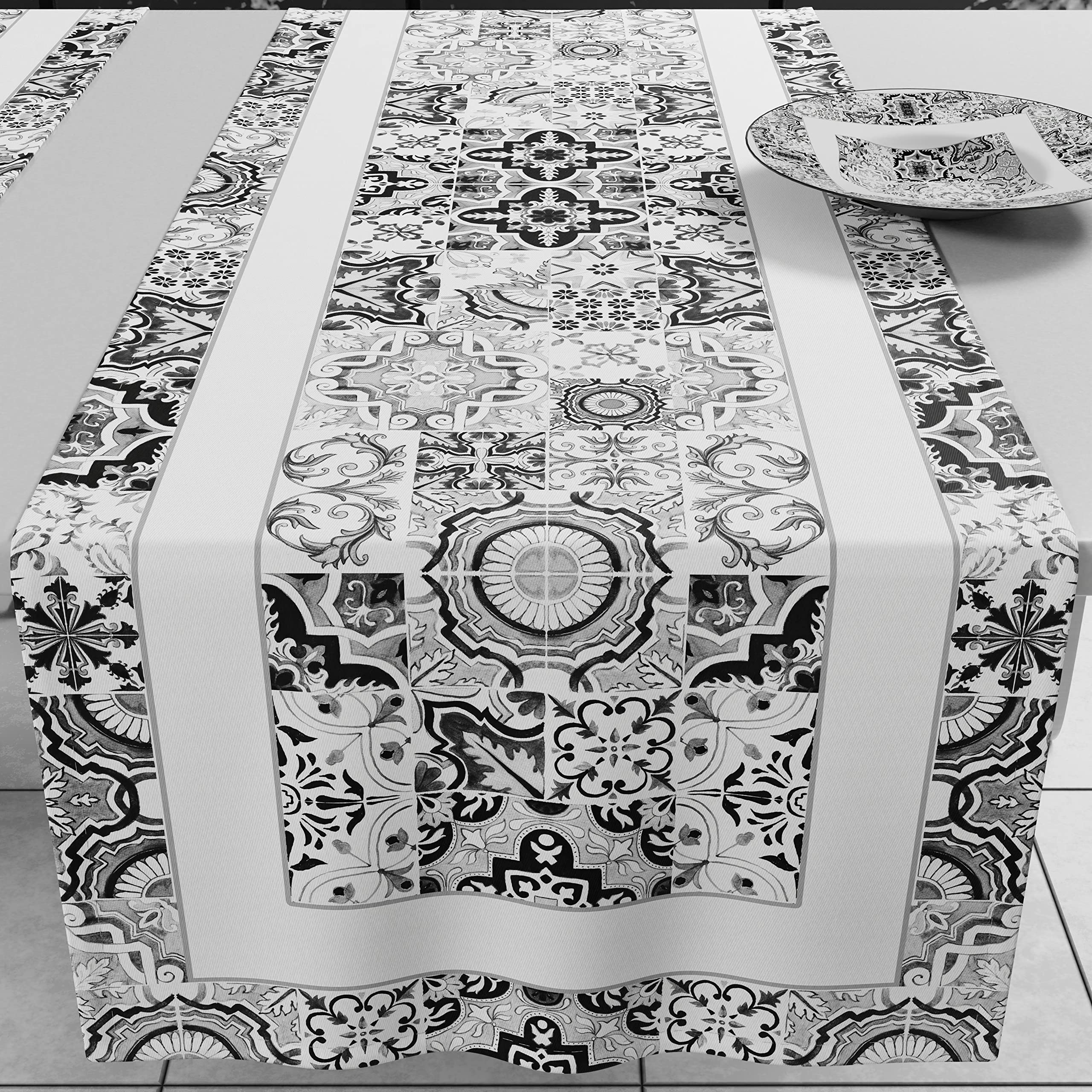 PETTI Artigiani Italiani - Italian Table Runner, Digital Print, Vietri Black, 100% Made in Italy — image 1