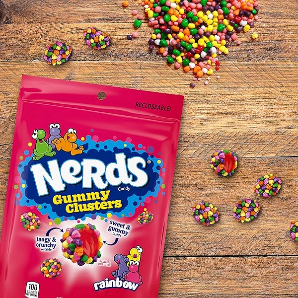 NERDS GUMMY CLUSTERS CANDY, RAINBOW, CRUNCHY AND GUMMY, 8 OZ