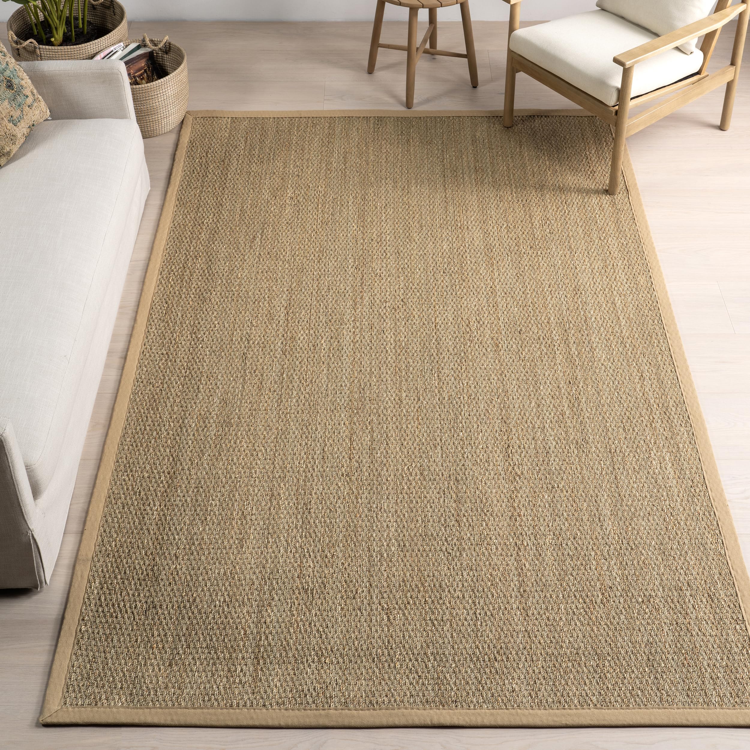 nuLOOM 8 Square Elijah Seagrass Area Rug, Beige, Solid Farmhouse Style ...
