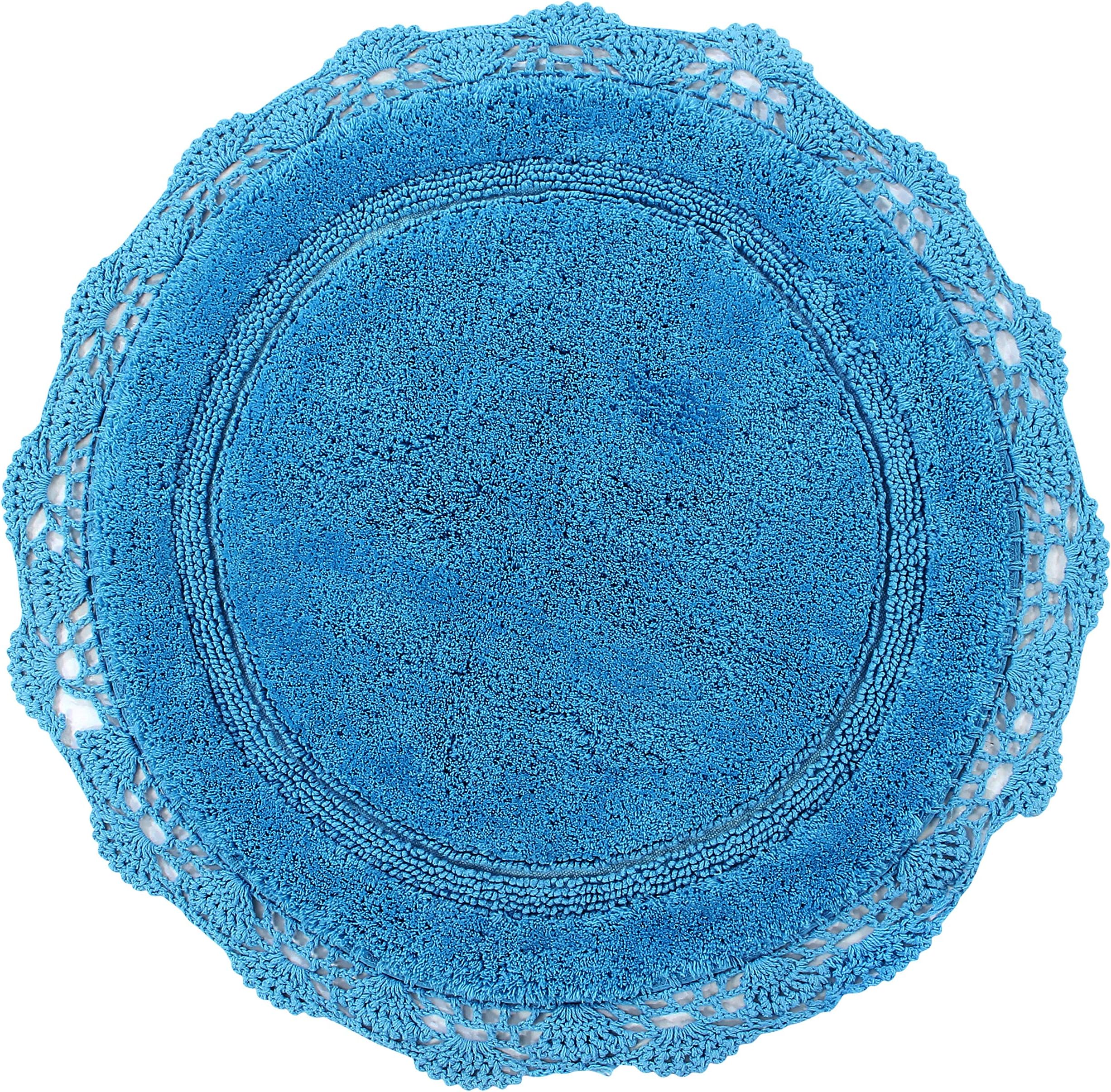 Crochet Collection - Designer, Plush 100% Cotton Round, Oval Bath Area Rug (40 inches, Aqua Blue)