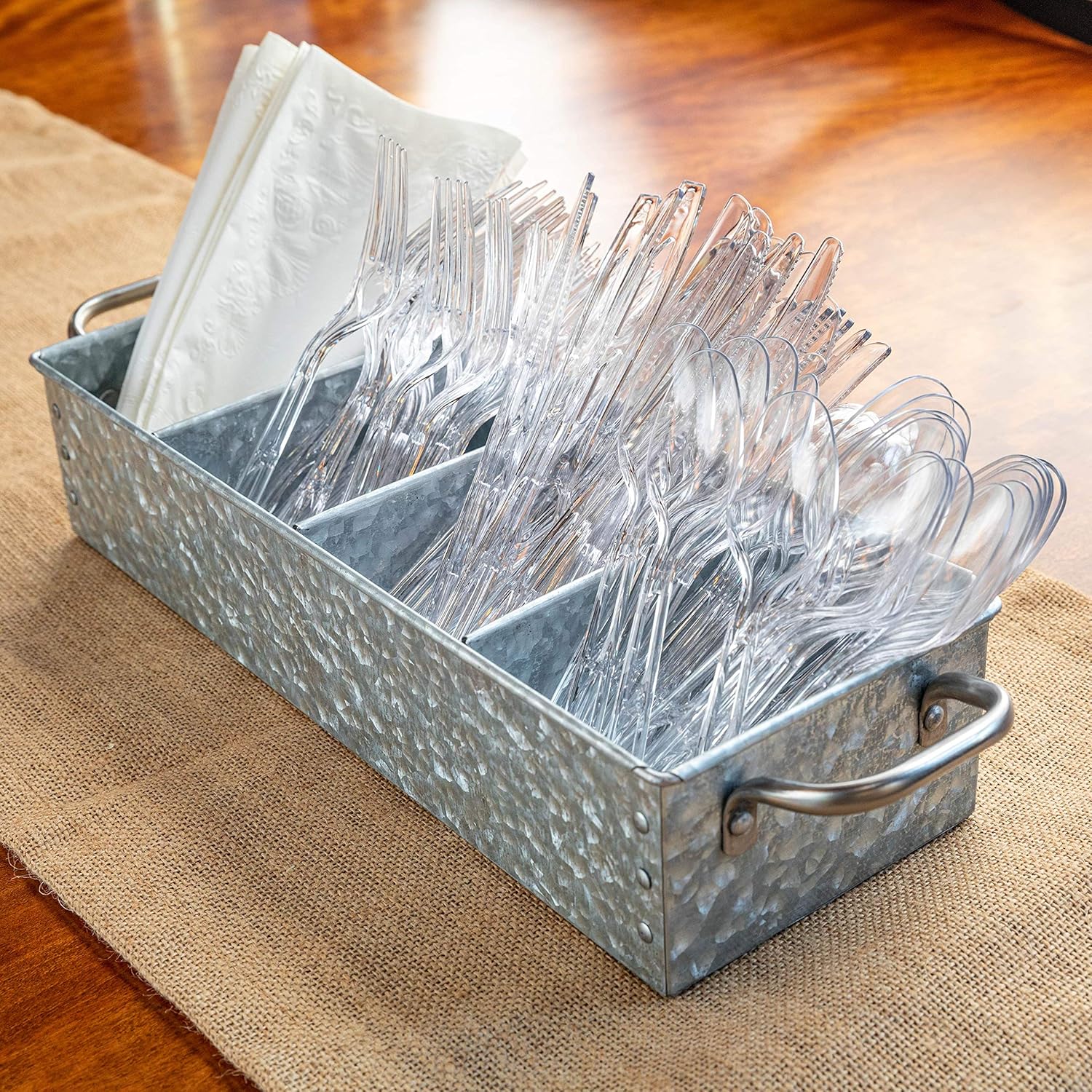Walford Home Galvanized Farmhouse Decor Tray with Handles - Metal Caddy Organizer for Kitchen, Garden and Garage Tools - Outdoor, Rustic, Home Decor - Galvanized Tray and Storage with 4 Compartments : Garden & Outdoor