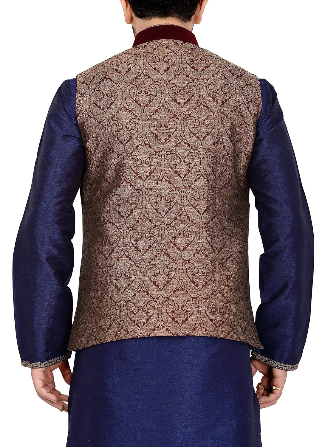 manyavar men's banded collar blended jacket