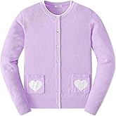 JSTEX Girls Cute Cardigan 100% Cotton Knit Kids Cardigan Long Sleeve Crew Neck Button Sweaters for Girl Size 4-14
