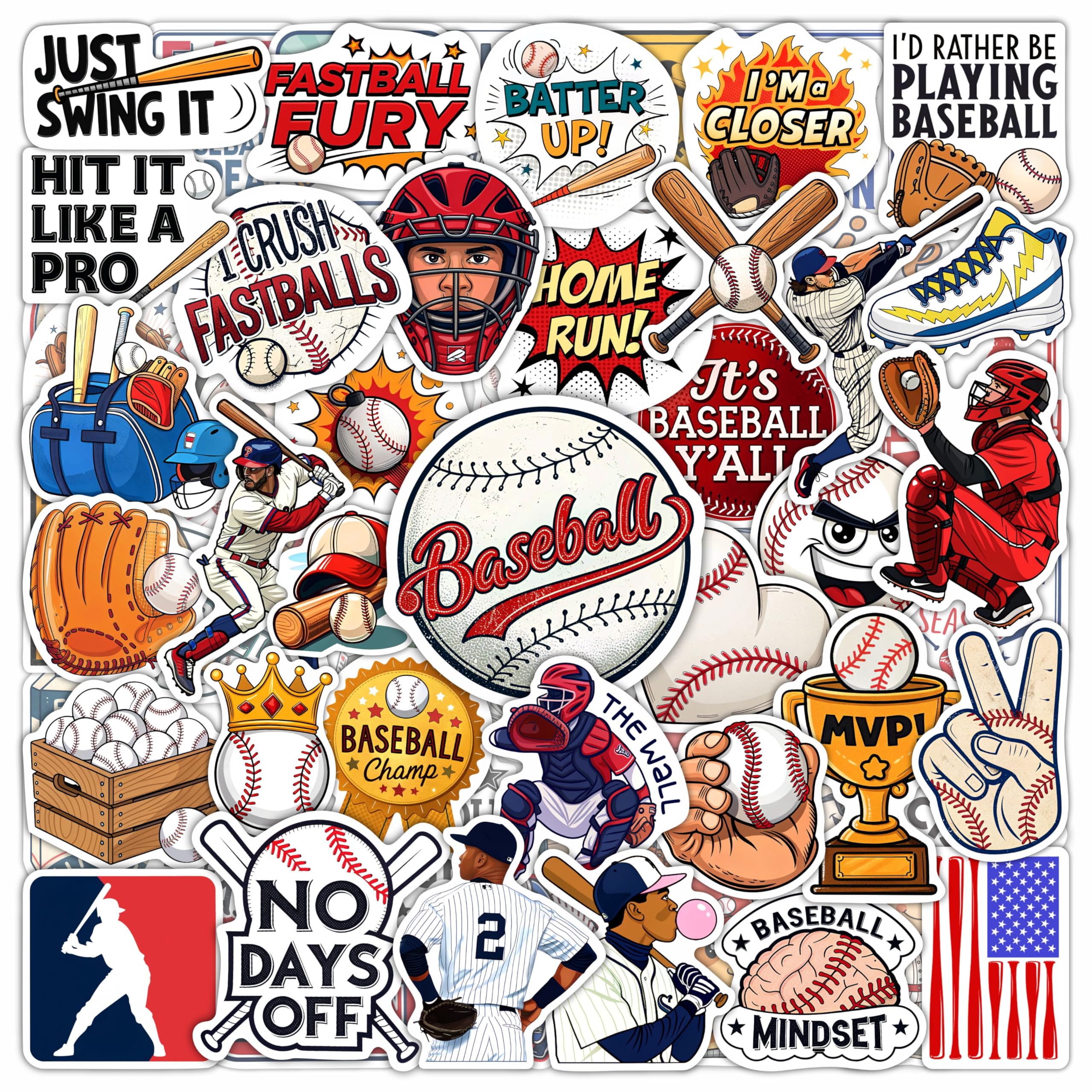 Photo 1 of 100Pcs Baseball Stickers for Water Bottles - Baseball Gifts, Party Supplies & Decorations - Sport Stickers - Gift for Women & Men