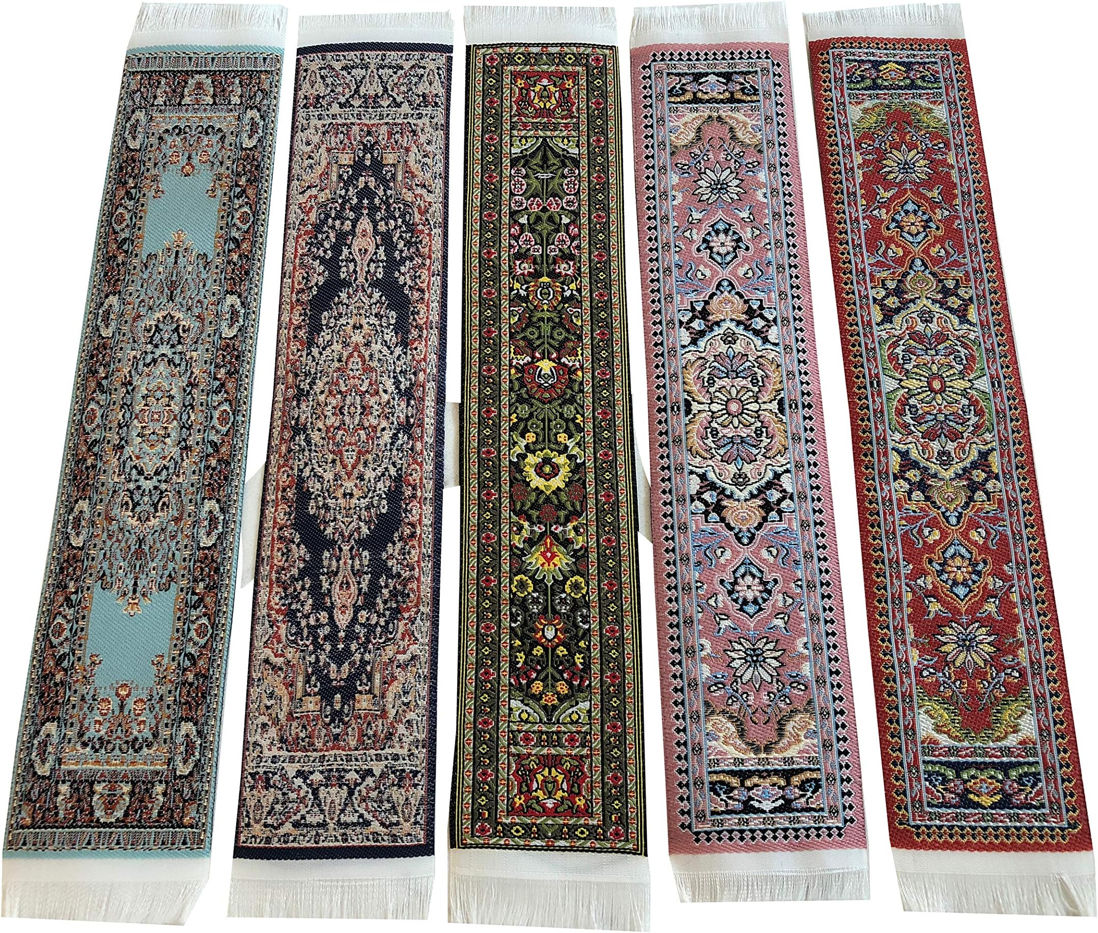 Set of 5 Beautiful Rug Bookmarks Woven Carpet Book Mark Oriental Style Colorful Design (Set-5-3)