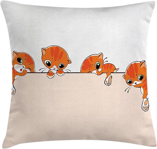Amazon Com Ambesonne Cat Throw Pillow Cushion Cover Banner With
