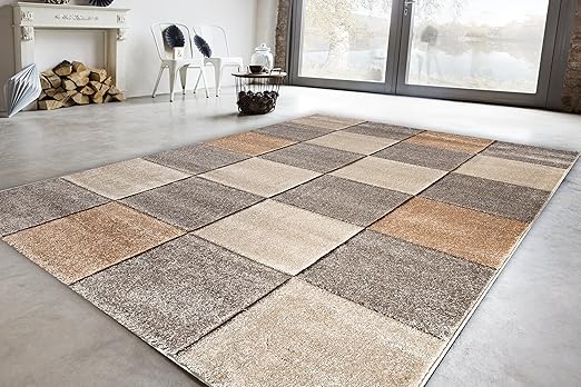 Teppich Modern Design Musterteppich Webteppich Kurzflor Wohnzimmer Esszimmer Gastezimmer Schachbrett Design Grau Beige 3 D Effekt Komplett Umkettelt 15mm Flor Pflegeleicht 140x200cm Amazon De Kuche Haushalt