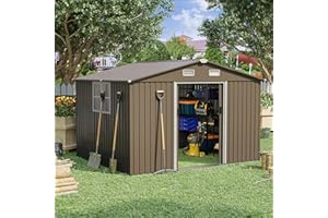 RTDTD 10FT x 8FT Outdoor Storage Shed, Waterproof, Lockable Door Metal Tool Shed with Sliding Door and Air Vents, Storage Hou