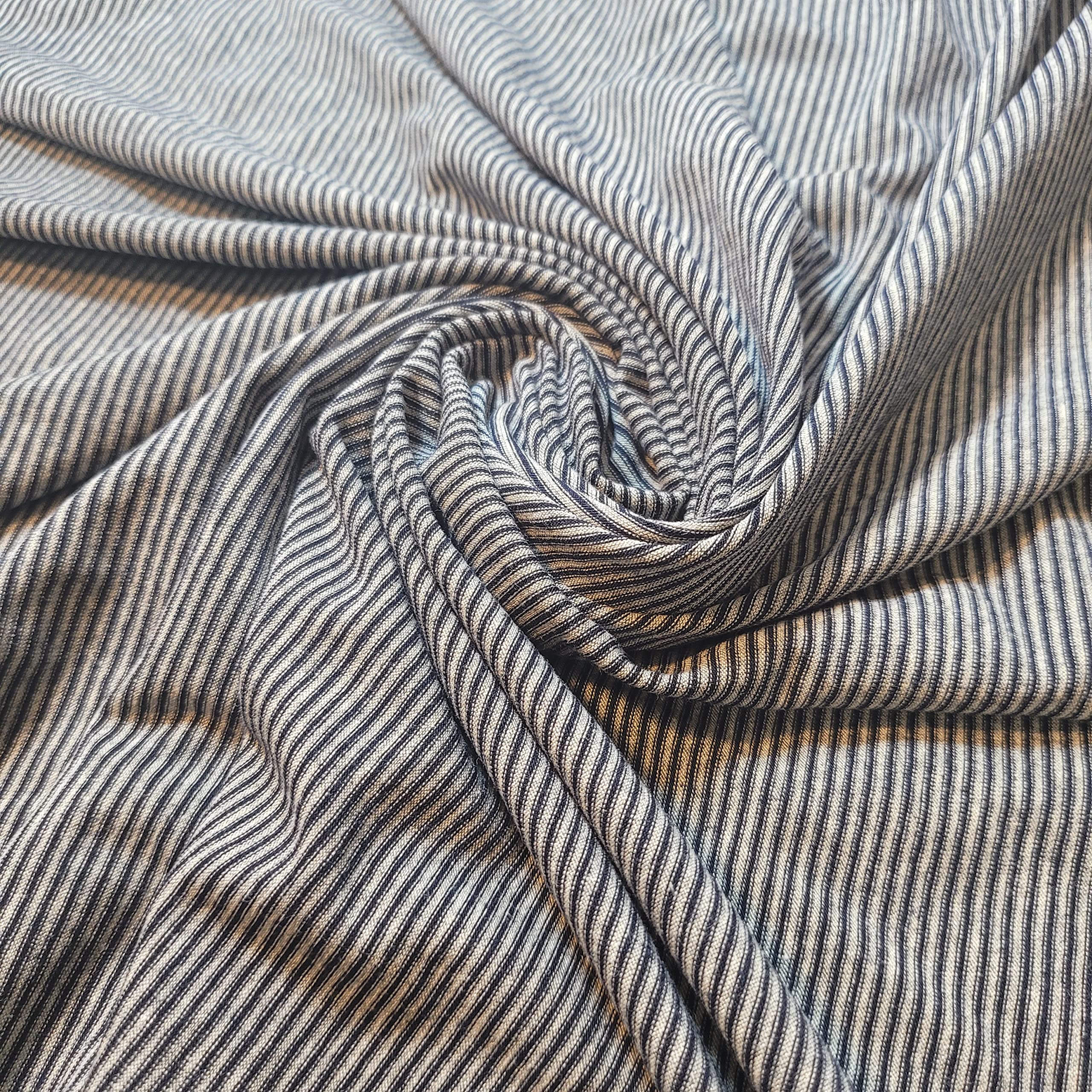 Soft Plain/Printed Cotton Jersey Stretch Knit T Shirt Baby Grow Craft Fabric Material 58" - 150 cm Wide Sold As 1 Meter Pre - Cut Lengths (Grey Dark Navy Stripe) — image 1