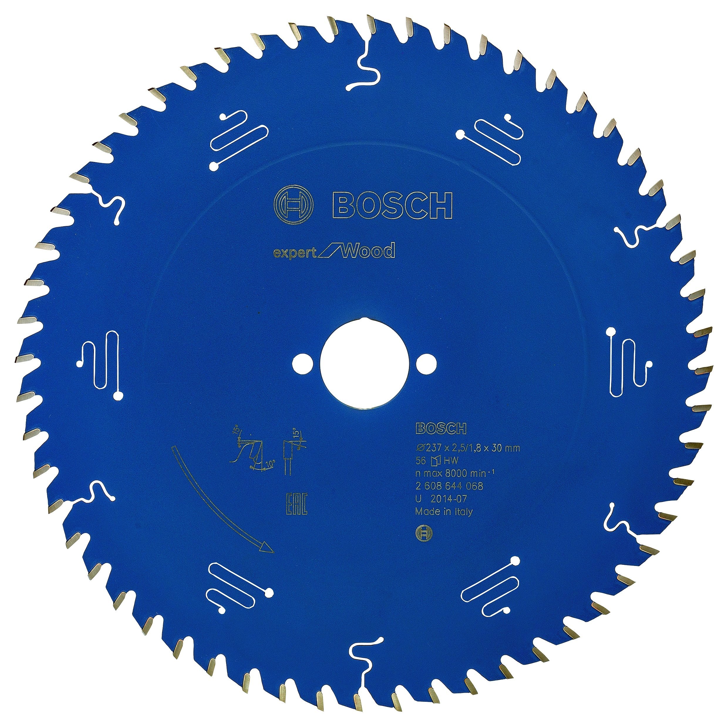 Bosch 2608644068 Circular Saw Blade, "Top Precision" Exwoh 237x30mm 56, 0 V, Blue