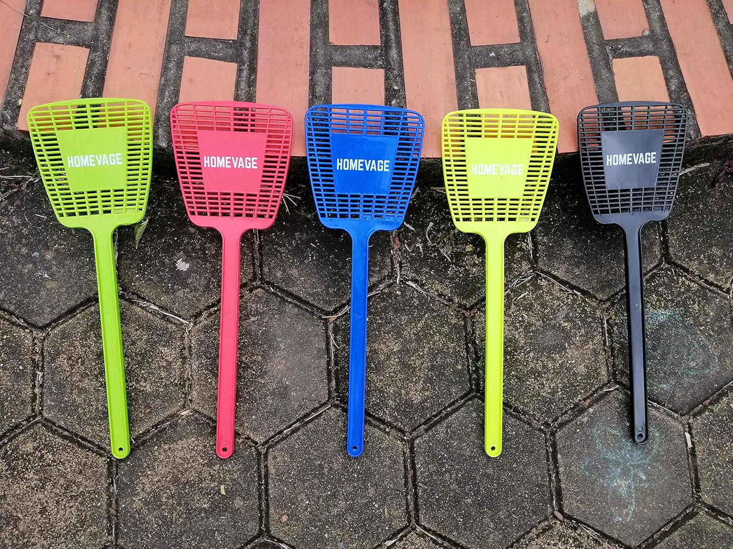 HOMEVAGE Fly Swatter Heavy Duty, Strong Flexible Manual Swat Set, Long Handle, Weight Up to 1.1 OZs/One - PE Material, Durable - Best Insects, Bugs, Spiders, Fly Killer for Outdoor and Indoor, 5 Pack: Garden & Outdoor