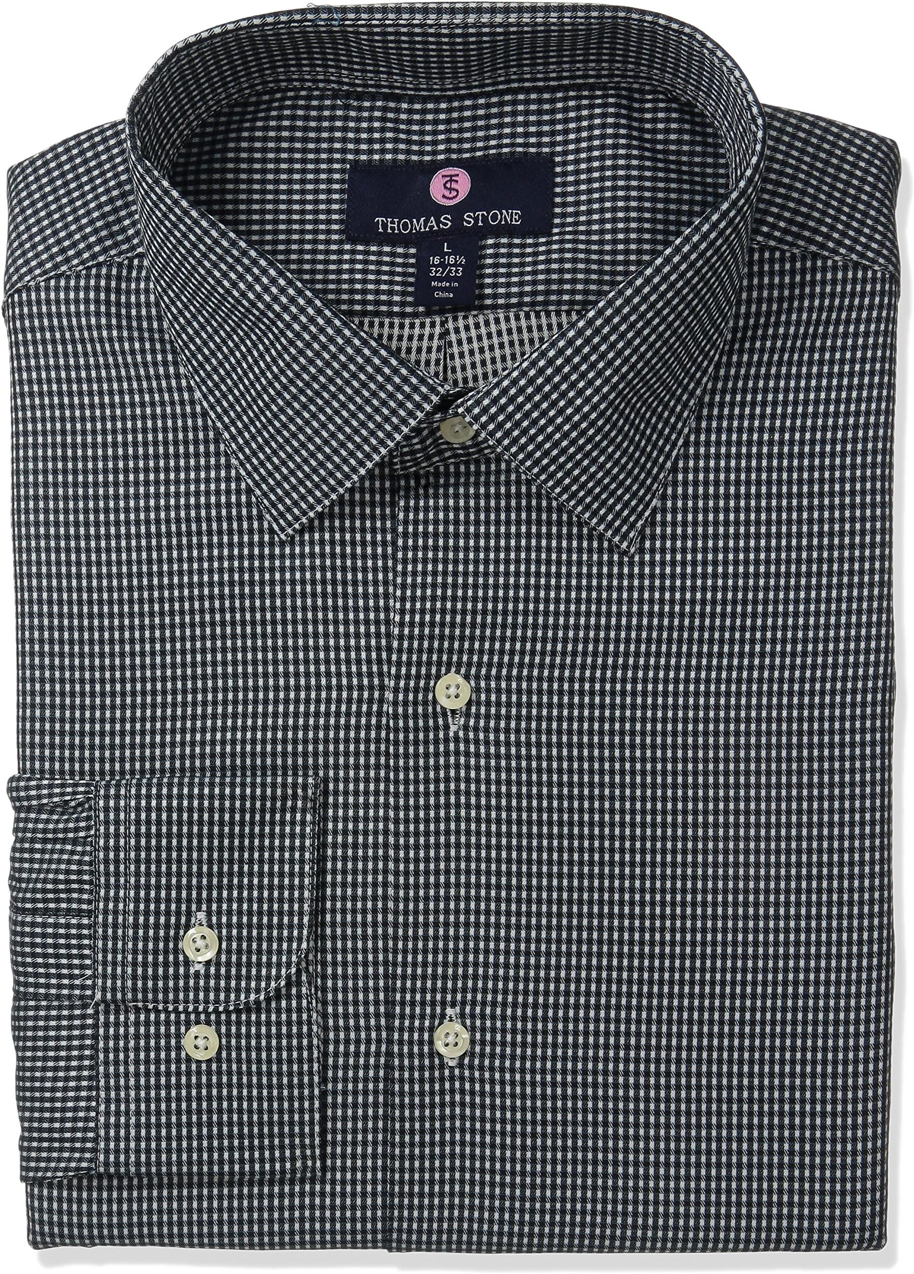 Thomas Stone Men's Tailored Fit Small Check Spread Collar Dress Shirt