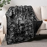 PAVILIA Faux Fur Throw Blanket Tie-Dye Black, Soft Fuzzy Warm Sherpa Blankets & Throws for Bed, Fluffy Plush Thick Fleece Throw Blanket for Couch Sofa, Reversible Furry Shaggy Blanket, Black 50x60