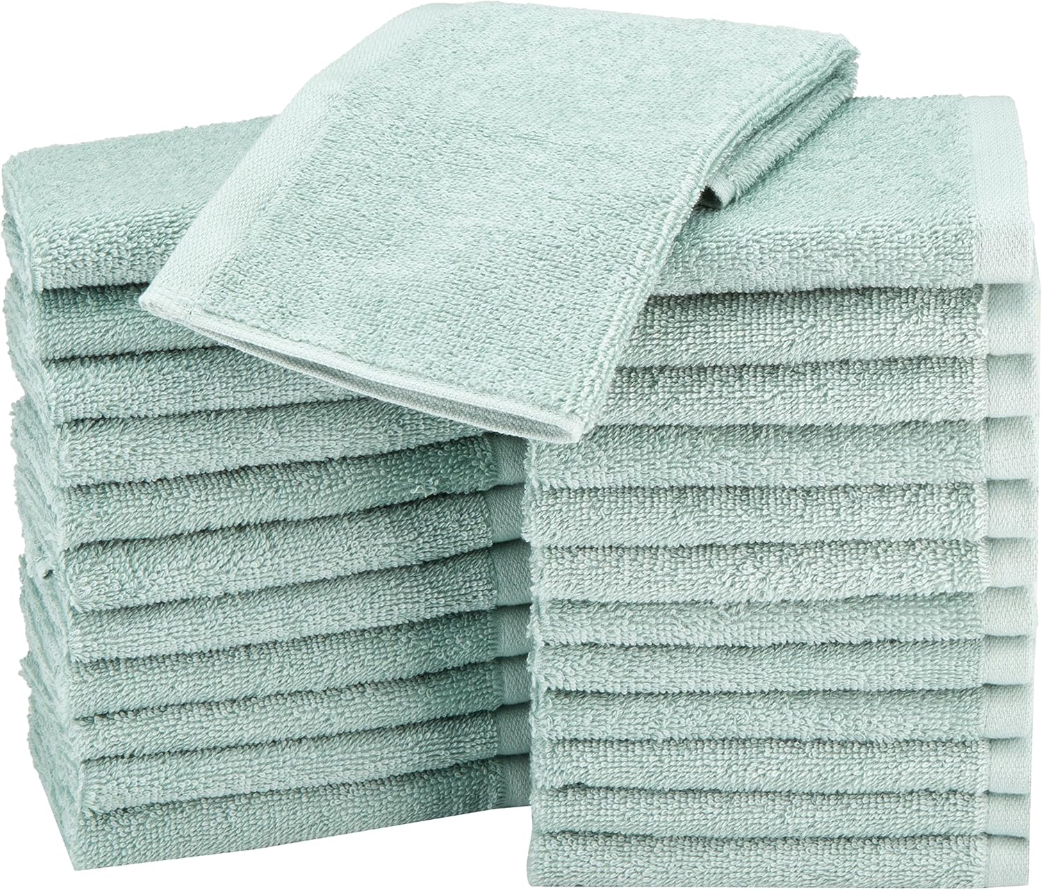 AmazonBasics Terry Cotton Washcloths Pack of 24, Seafoam Green