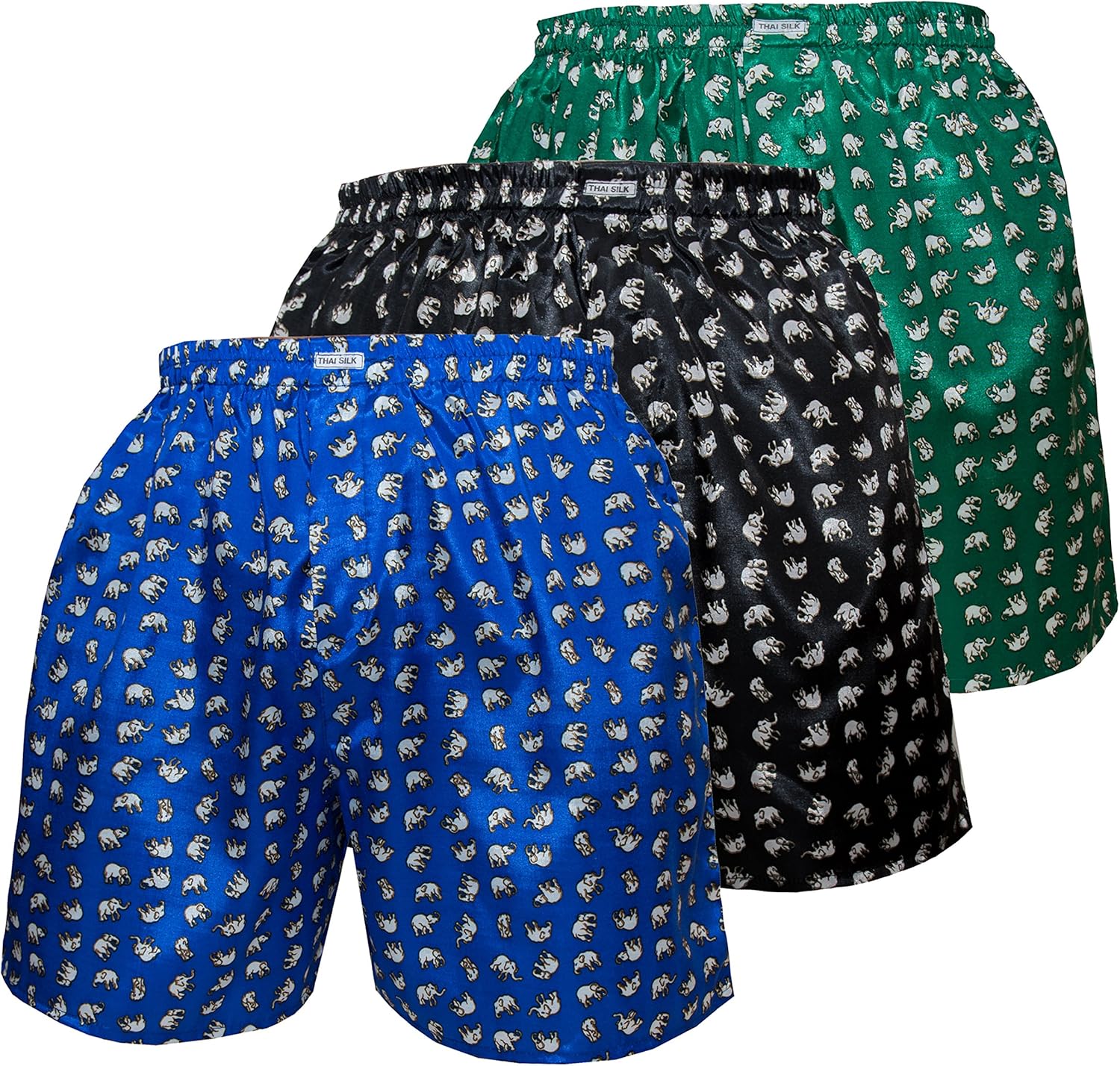 Men's Underwear Sleepwear Elephant Thai Silk Boxer Shorts Color Mix Set of 3 at Amazon Men’s
