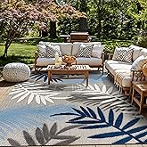 Rugshop Blue Palm Frond Indoor/Outdoor Area Rug Non-Shedding Easy Cleaning for Patio, Deck and Living Room, 5' x 7'