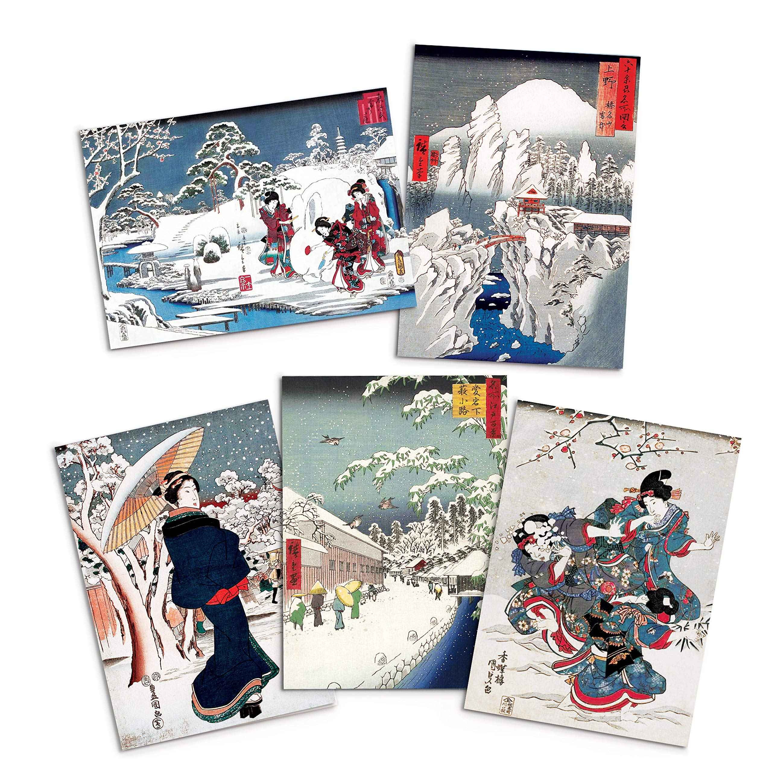 Japanese Ukiyo-e Art Greeting Cards - Christmas Card Pack Set of 5 with Envelopes