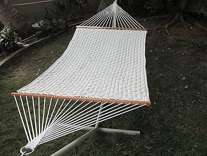 Oak N Oak Comfortable Sleeping Hanging Hammock/Soft Weave Comb Quilted Hammock Swing with Stand/Outdoor Hammock Furniture for Home Patio Garden, Camping, Beach & Leisure Backyard, 55 Extra Large Wide White
