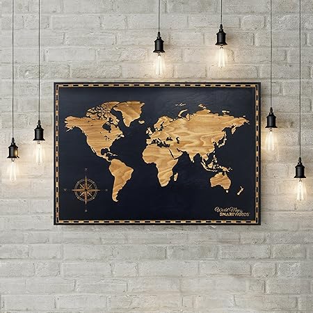 Smartwoods World Map Weltatlas Wandbild 120x80cm, Holzbild, Wanddeko, modernes Design, handmade, handgefertigt, Weltatlas, We