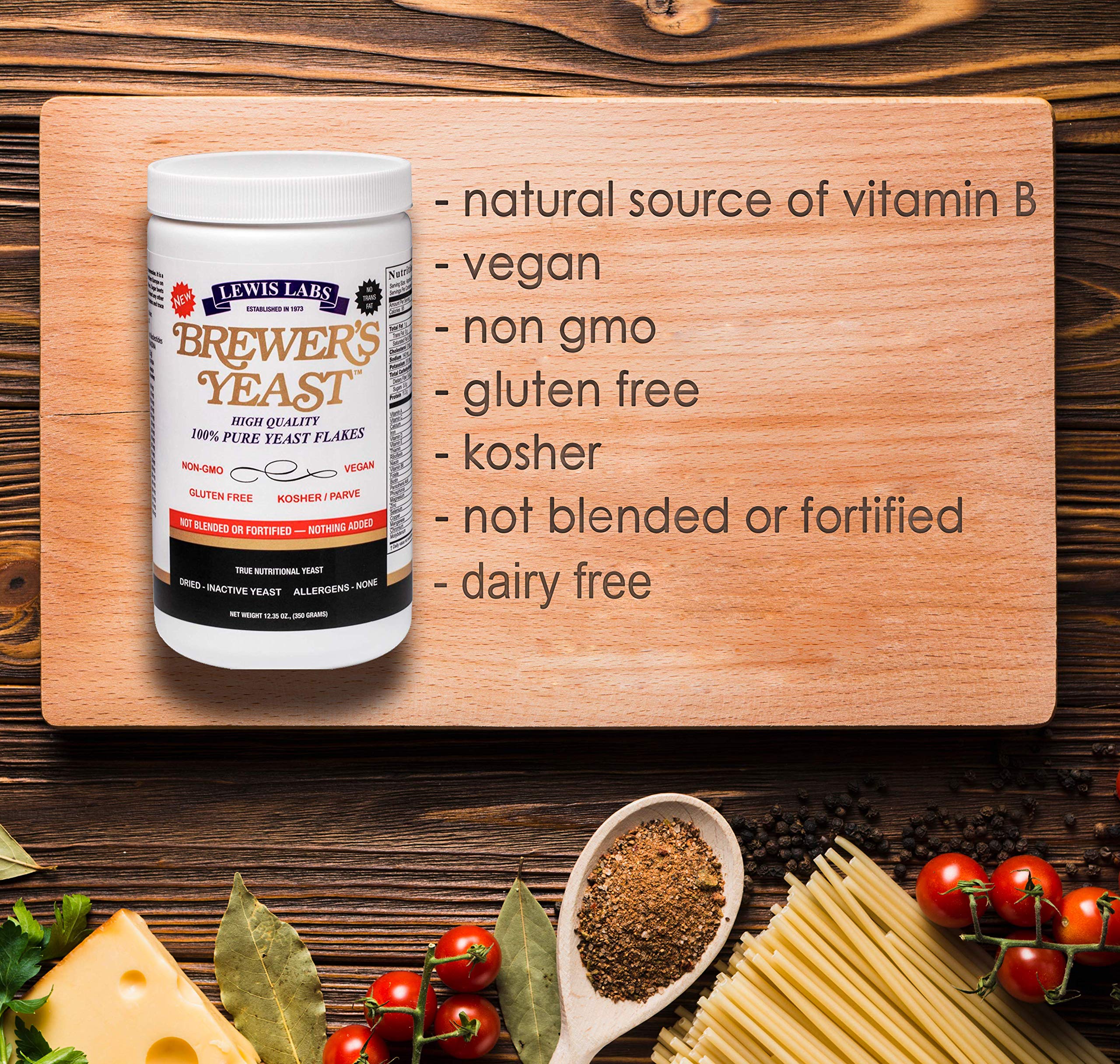 Lewis Labs Brewer's Yeast Flakes Powder, 12.35 Ounce (Packaging may