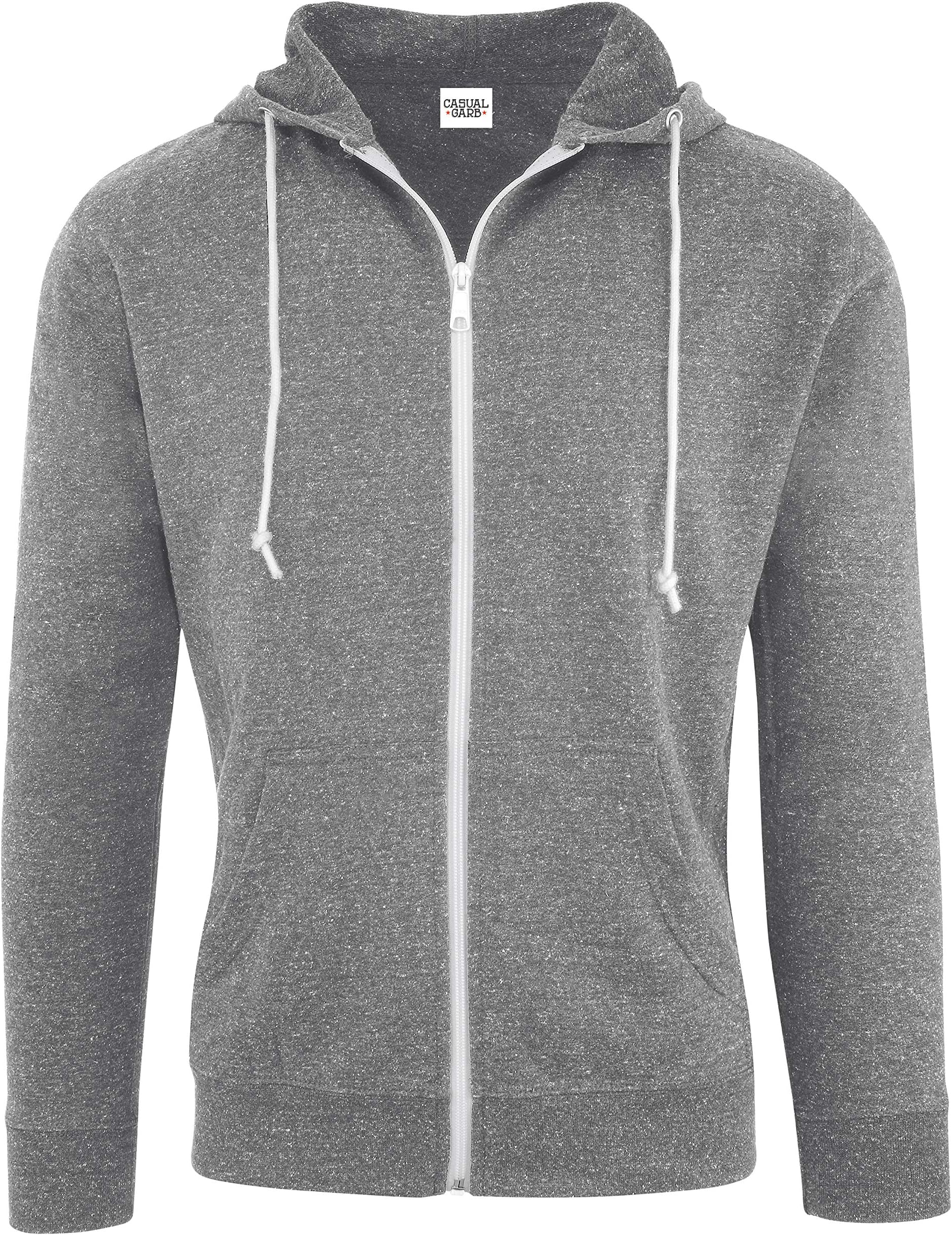Casual Garb Hoodies for Men Lightweight Fitted Snow Heather French Terry Full Zip Hoodie Sweatshirt
