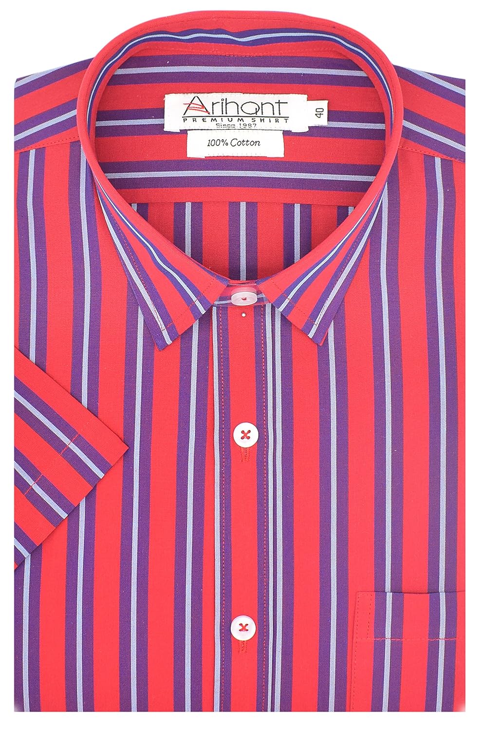 arihant men's striped half sleeves reguler fit 100% cotton formal shirts