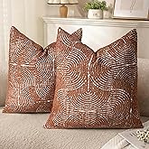 AELS Boho Decorative Textured Throw Pillow Covers 20x20, Organic Modern Mid Century Rainbow Tufted Pillow Case, Farmhouse Rustic Geometric Woven Cushion Case for Bed Couch Sofa, Burnt Orange