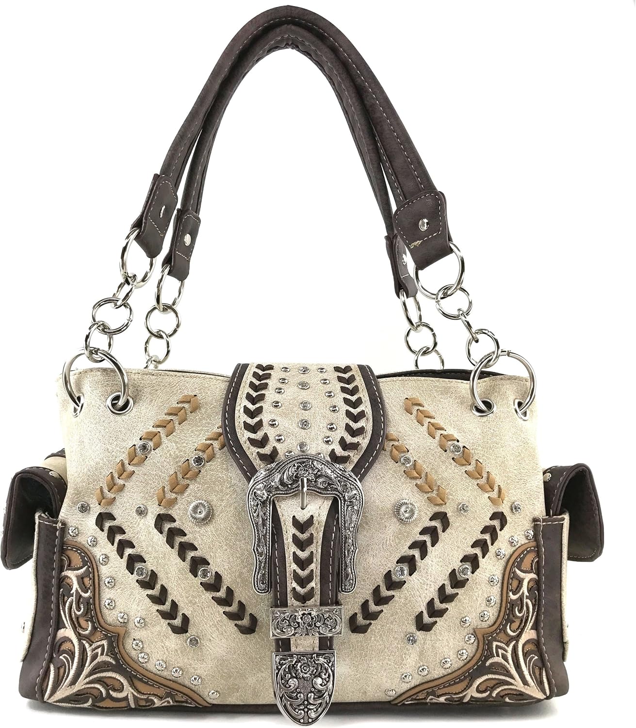 Justin West Floral Embroidery Rhinestone Turquoise Buckle Western Weave