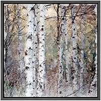 SIGNWIN Framed Canvas Wall Art Winter White Birch Forest Landscape Trees Oil Painting Impressionism Traditional Scenic Expressive for Living Room, Bedroom, Office - 16x16 inches
