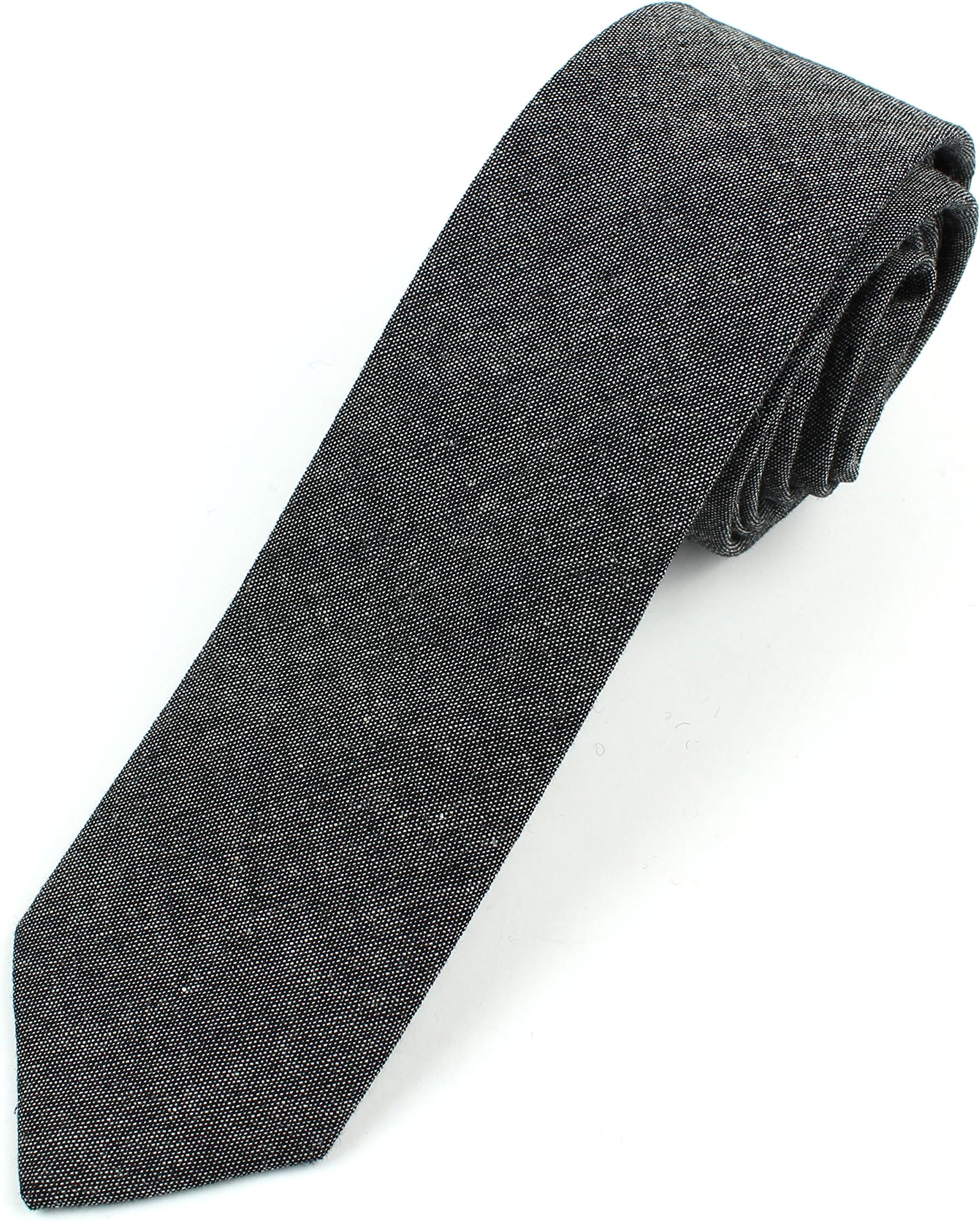 Men's Chambray Cotton Skinny Necktie Tie Textured Distressed Style 2 1/2" Width