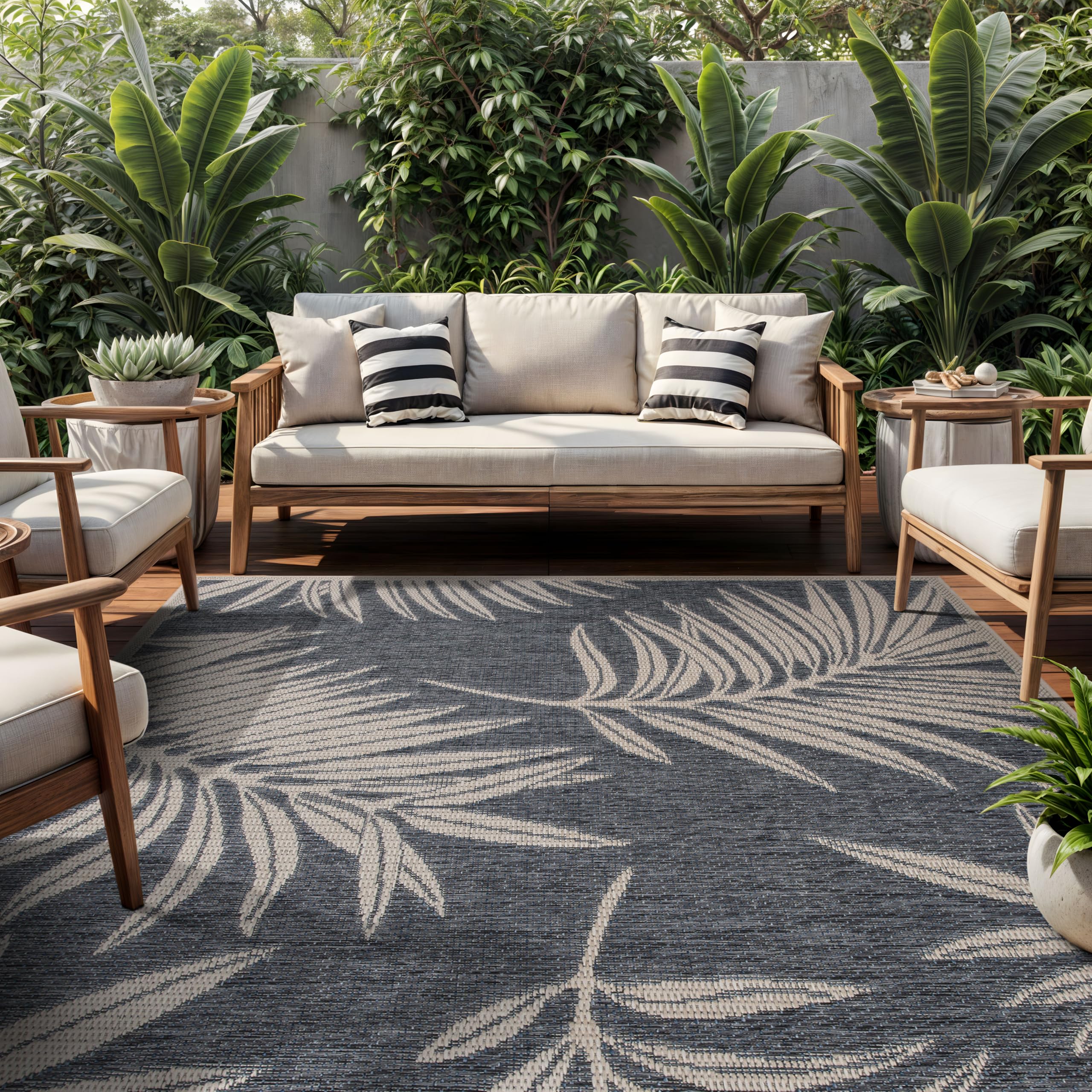 Rugshop Leaf Design for Patio Rugs,Deck Rugs,Balcony Rugs Indoor/Outdoor Area Rug 8' 8" X 12' Blue Image Rugshop Leaf Design for Patio Rugs,Deck Rugs,Balcony Rugs Indoor/Outdoor Area Rug 8' 8" X 12' Blue Image