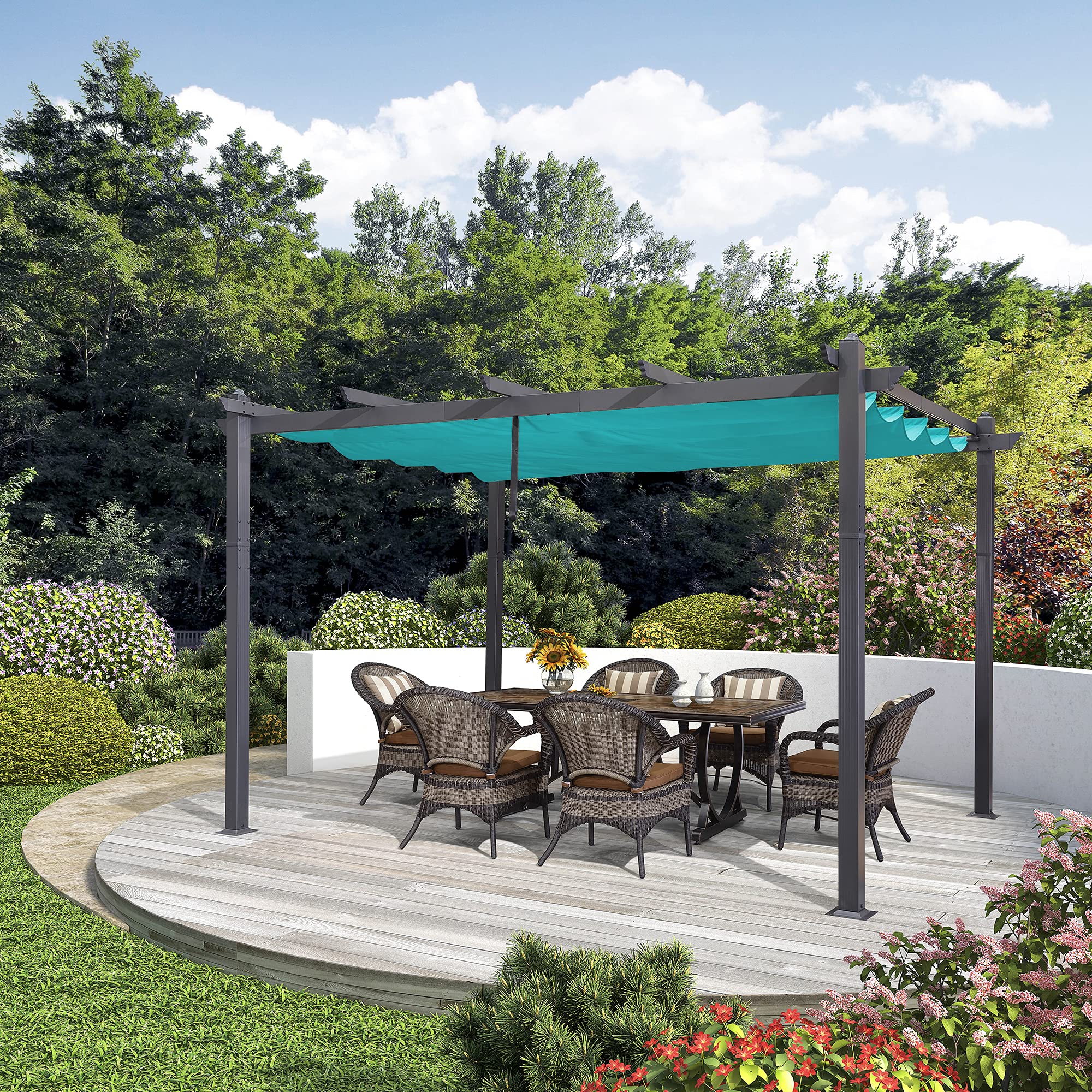 PURPLE LEAF 10' X 13' Outdoor Retractable Pergola with Sun Shade Canopy