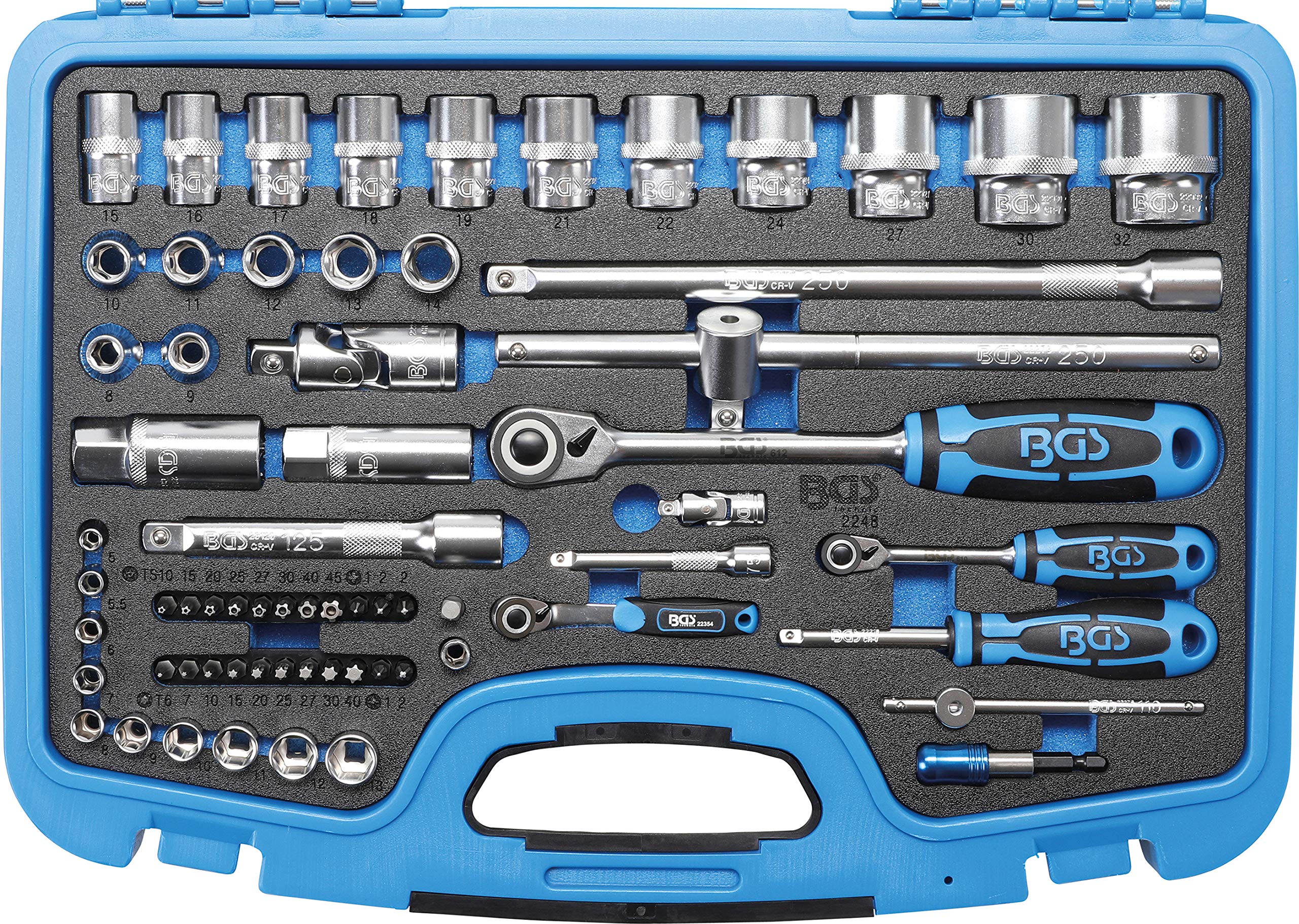 BGS 2248 | Socket Set, Hexagon | 6.3 mm (1/4") / 12.5 mm (1/2") Drive | 66 pcs.