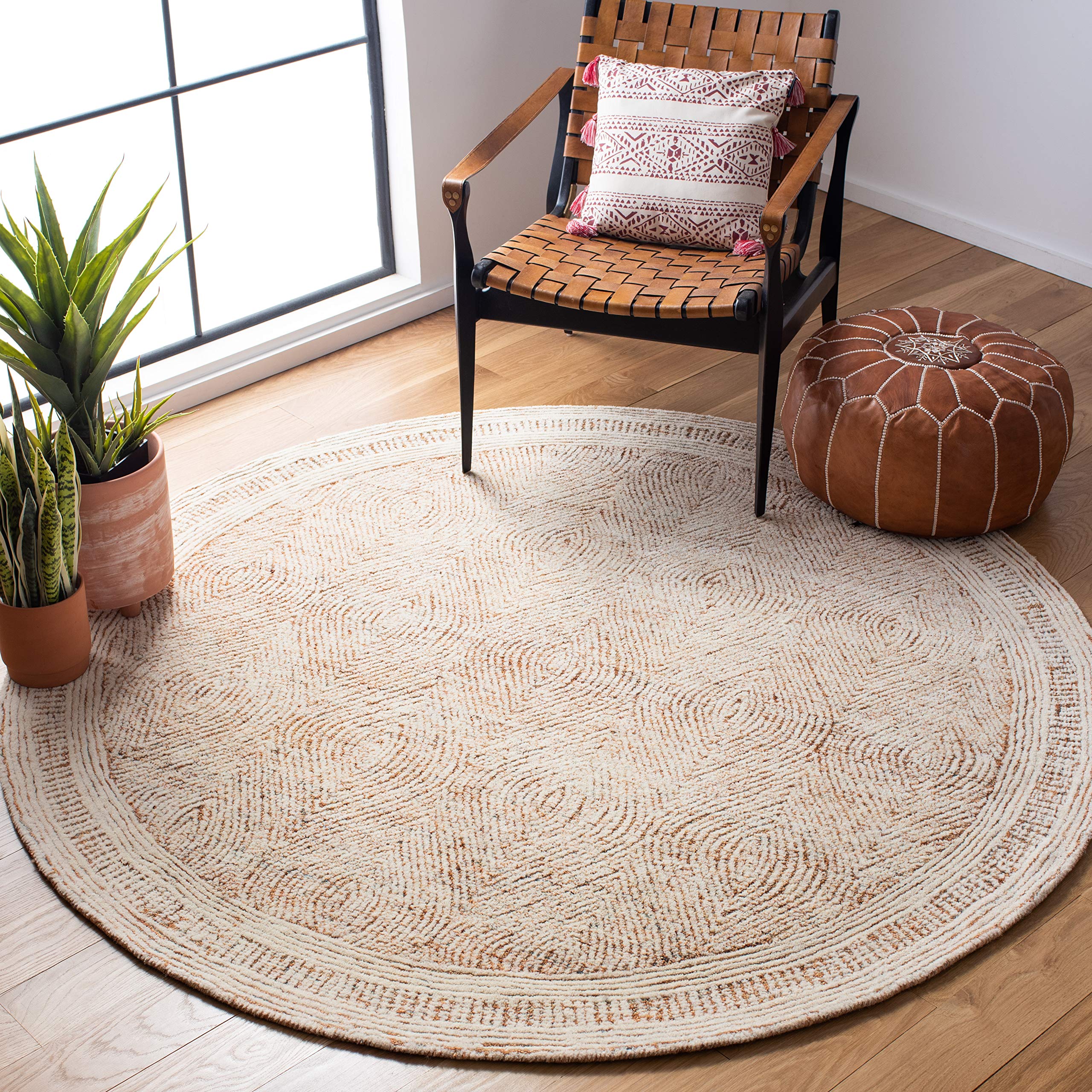 SAFAVIEH Abstract Collection Area Rug – 12′ Round, Ivory & Rust, Handmade Wool, Ideal for Living Room, Bedroom, Dining Space (ABT340P)