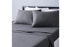 �鶹�� Basics 4 Piece Bed Sheets Set, 100% Cotton Jersey, Includes Super Soft, Flat and Fitted Sheets, Pillowcase, King, Dark