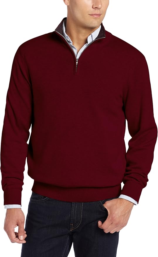 Nautica Men's 1/4 Zip Cotton Sweater, Red, Small at Amazon Men’s