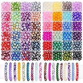 BONNY BOXX 1200 PCs 8mm Round Glass Beads for Jewelry Making, Bulk Crystal Beads in 48 Assorted Colors, Crackle Glass Beads for Bracelets, Necklaces, Earrings, Jewelry Design & DIY Art Projects