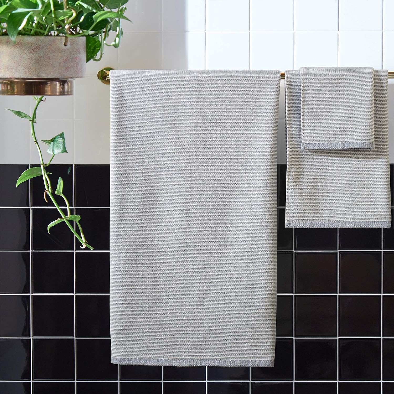  Brand – Rivet Casual Striped 100% Cotton Bath Towel, Hand Towel, and Washcloth, Blue: Home & Kitchen