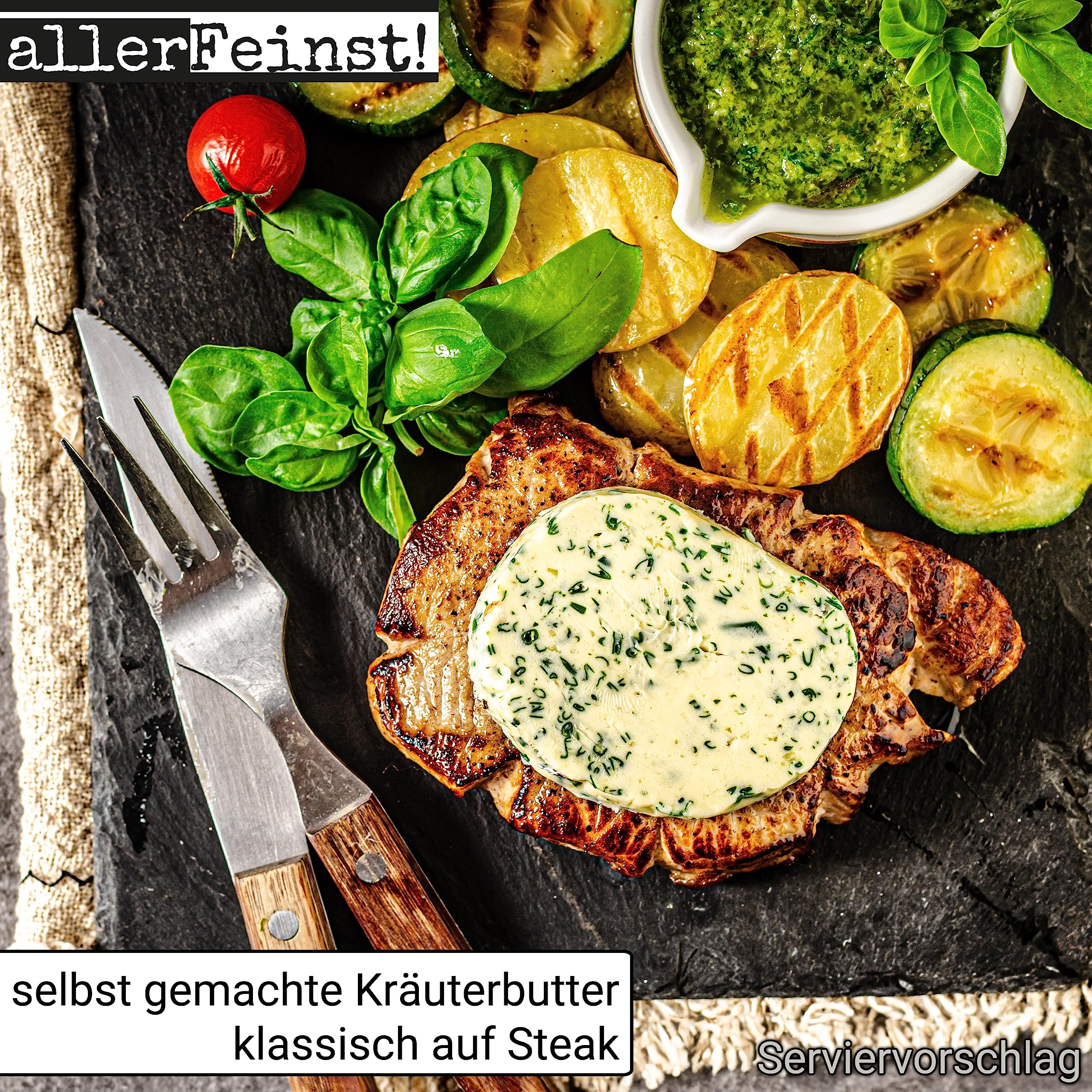 allerFeinst! - Premium Kräuterbutter Gewürz mit Röstzwiebeln - Gewürzzubereitung - für köstliche Kräuter Butter und mehr, 1er Pack (1 x 80g) 4