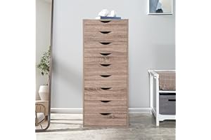 Naomi Home Bianca 9 Drawer Chest, Wood Storage Dresser Cabinet, Large Storage Organizer Makeup Drawer for Closet, Bedroom, 200 lbs Total Capacity - Vintage Oak